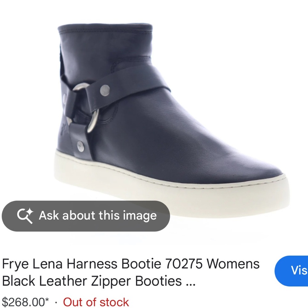 New Frye Lena black Leather Ankle Bootie harness Moto metal platform motorcycle